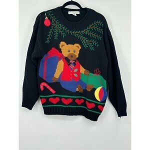 Preswick & Moore size L vintage Christmas Winter Teddy Bear Sweater